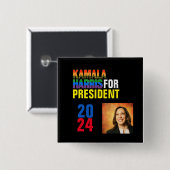 Badge Carré 5 Cm Kamala Harris 2024 (Devant & derrière)