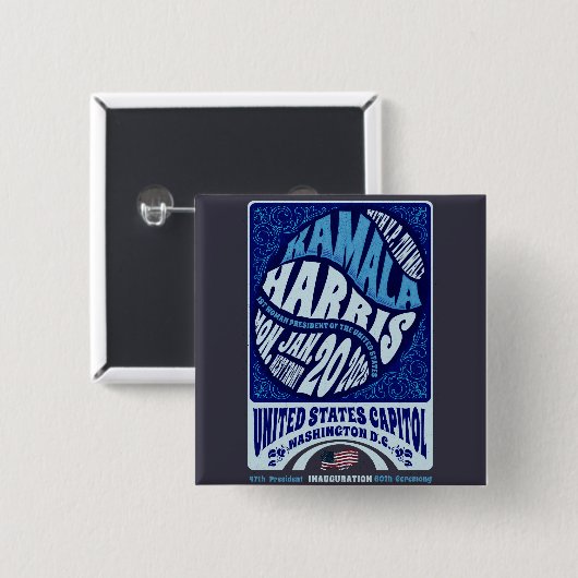 Badge Carré 5 Cm Kamala Harris 20 janvier Inauguration 2025 (Devant & derrière)