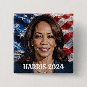 Badge Carré 5 Cm Kamala Harris et American Flag (Devant)