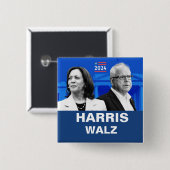 Badge Carré 5 Cm Kamala Harris et Tim Walz 2024 (Devant & derrière)