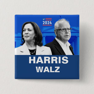 Badge Carré 5 Cm Kamala Harris et Tim Walz 2024