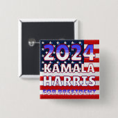 Badge Carré 5 Cm Kamala Harris pour le président 2024 (Devant & derrière)