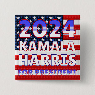 Badge Carré 5 Cm Kamala Harris pour le président 2024