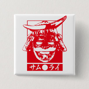 Badge Carré 5 Cm [Katakana] Caractère rouge samouraï