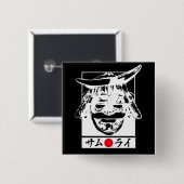 Badge Carré 5 Cm [Katakana] Samurai blanc (Devant & derrière)