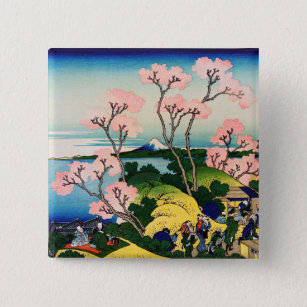 Badge Carré 5 Cm Katsushika Hokusai - Gotenyama, Tokaido, Shinagawa