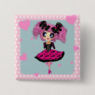 Badge Carré 5 Cm Kawaii Girl PinkyP - princesse du bal