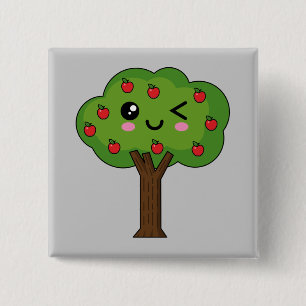 Badge Carré 5 Cm Kawaii Joyeux Pommier À Voie