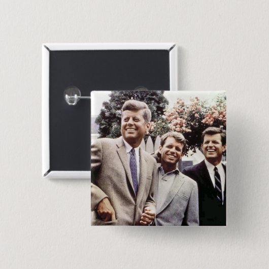 Badge Carré 5 Cm Kennedy Brothers, président John, Robert & Ted (Devant & derrière)