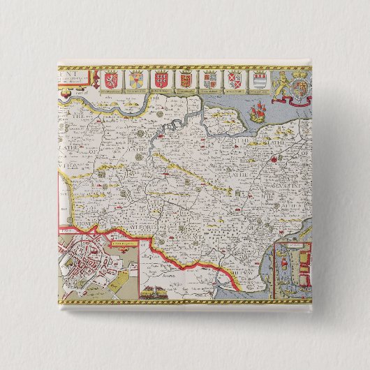 Badge Carré 5 Cm Kent, gravé par Jodocus Hondius (Devant)