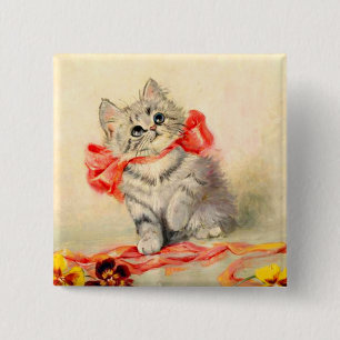 Badge Carré 5 Cm Kitten avec ruban rouge