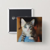 Badge Carré 5 Cm Kitten bleu clair (Devant & derrière)