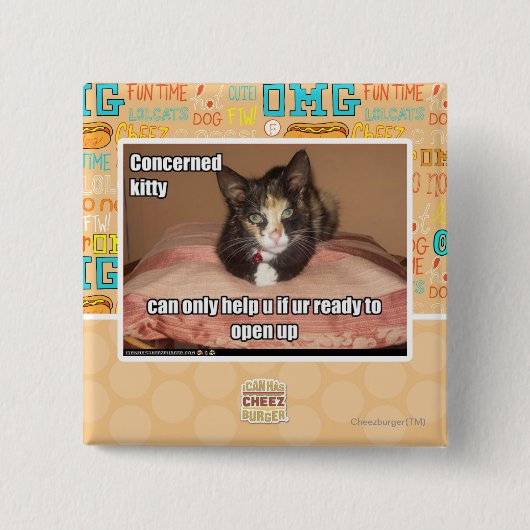 Badge Carré 5 Cm Kitty intéressé (Devant)