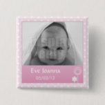 Badge Carré 5 Cm Kitty - pin rose<br><div class="desc">Bouton personnalisable avec photo et informations de naissance. Pois rose et blanc</div>