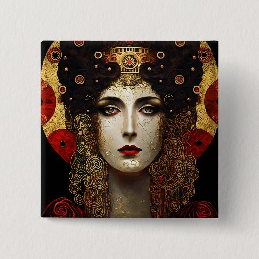 Badge Carré 5 Cm Klimt Inspirée Déesse Reine (Devant)