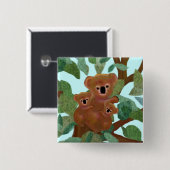 Badge Carré 5 Cm Koala dans l'eucalyptus (Devant & derrière)