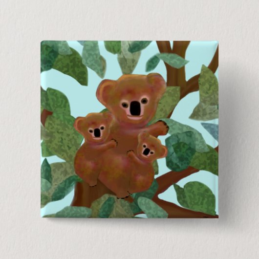 Badge Carré 5 Cm Koala dans l'eucalyptus (Devant)