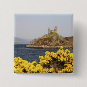 Badge Carré 5 Cm Kyleakin, Écosse. Les ruines anciennes de 2