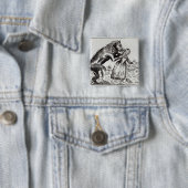 Badge Carré 5 Cm La bête de Gevaudan attaquant une jeune fille (En situation)