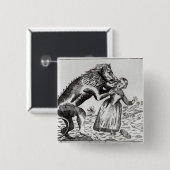 Badge Carré 5 Cm La bête de Gevaudan attaquant une jeune fille (Devant & derrière)