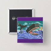 Badge Carré 5 Cm La Biblique Jonah et la Scène de l'Océan Baleine (Devant & derrière)