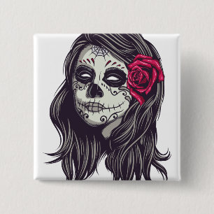 Badge Carré 5 Cm La Catrina - Dia De Los Muertos