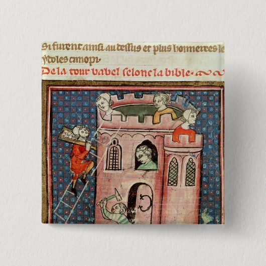 Badge Carré 5 Cm La construction de la tour de Babel (Devant)