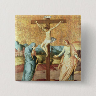 Badge Carré 5 Cm La crucifixion avec la Vierge et le St John l'Ev