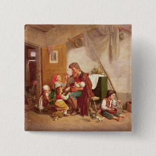 Badge Carré 5 Cm La famille veuve, 19ème siècle