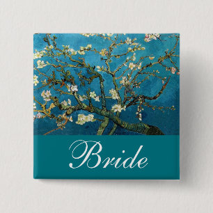 Badge Carré 5 Cm La fiancée / épingle du marié Arbre d'amande en fl
