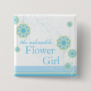 Badge Carré 5 Cm La fleur de neige tourbillonne bouton bleu de