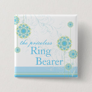 Badge Carré 5 Cm La fleur de neige tourbillonne bouton bleu de