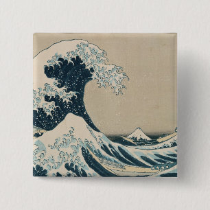 Badge Carré 5 Cm La grande vague de Kanagawa, vues du mont Fuji