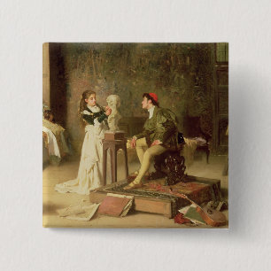 Badge Carré 5 Cm La jeune sculpteuse (huile sur la toile)