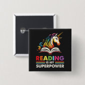 Badge Carré 5 Cm La lecture est ma superpuissance (Devant & derrière)