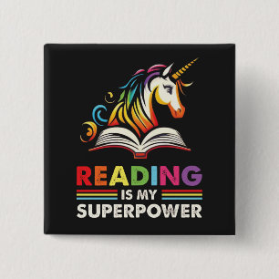 Badge Carré 5 Cm La lecture est ma superpuissance