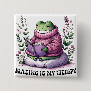 Badge Carré 5 Cm La Lecture Froggy est ma thérapie