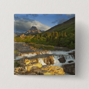 Badge Carré 5 Cm La lumière du matin accueille Swiftcurrent Falls d