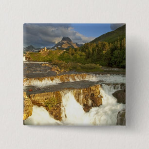 Badge Carré 5 Cm La lumière du matin salue Swiftcurrent Falls dans