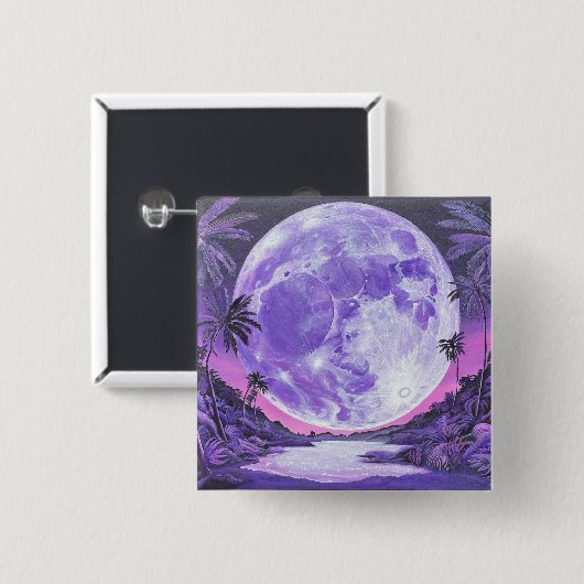 Badge Carré 5 Cm "La Lune impossible"- (Devant & derrière)