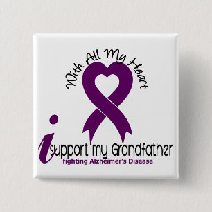 Badge Carré 5 Cm La maladie d'Alzheimers je soutiens mon grand-pèr