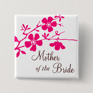 Badge Carré 5 Cm La mère du bouton de la mariée en fleurs de ceri