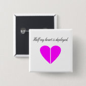 Badge Carré 5 Cm La moitié de mon coeur est rose déployé (Devant & derrière)