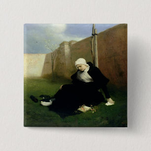 Badge Carré 5 Cm La nonne dans le jardin de cloître, 1869