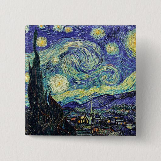 Badge Carré 5 Cm La nuit étoilée de Van Gogh (Devant)