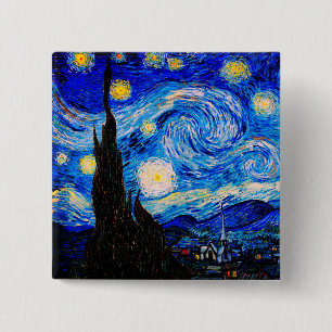 Badge Carré 5 Cm La Nuit étoilée de Vincent Van Gogh