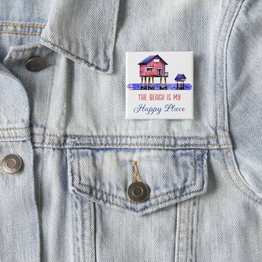 Badge Carré 5 Cm La plage est mon endroit heureux (En situation)
