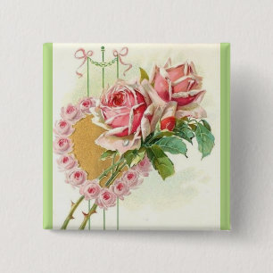 Badge Carré 5 Cm La plupart de beaux roses et coeur roses vintages