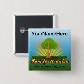 Badge Carré 5 Cm La Réunion de famille faite sur commande, arbre (Devant & derrière)