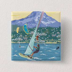 Badge Carré 5 Cm La rivière Hood, surfers d'ORWind et pensionnaires